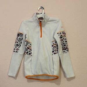 White Fleece Pullover with Leopard Print Accents